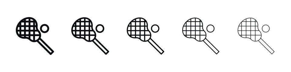 Lacrosse stick ball icons in black stroke designs on white background