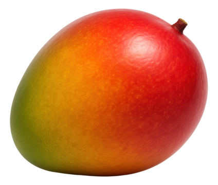 Vibrant ripe mango with a smooth gradient of red, yellow, and green colors.