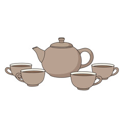 Tea Time: Illustrated Teapot and Cups Arrangement