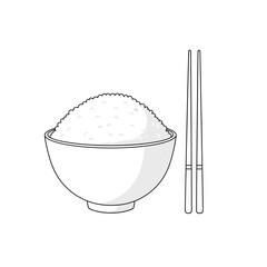 Rice Bowl with Chopsticks - Asian Cuisine Line Art Illustration