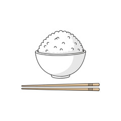 Simple Rice Bowl with Chopsticks Illustration