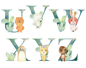 Watercolor dogs letters.