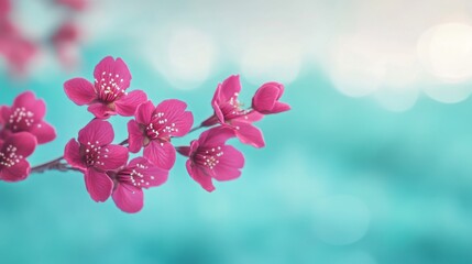 Blossoming pink cherry flowers herald the arrival of spring vibrant against bokeh lights and soft
