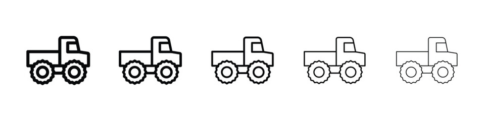 Monster truck icons in black stroke designs on white background