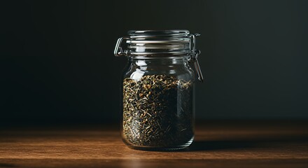Storing Loose Leaf Tea in Glass Jar on Wooden Surface