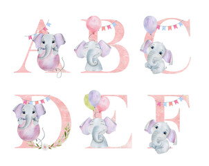 Watercolor baby letters.