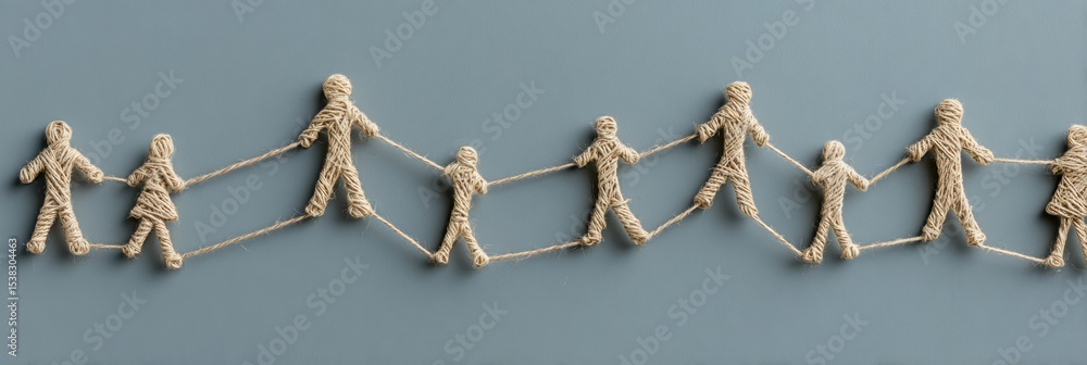 Poster visual lifeline made of string connecting diverse people icons to represent community and togetherne