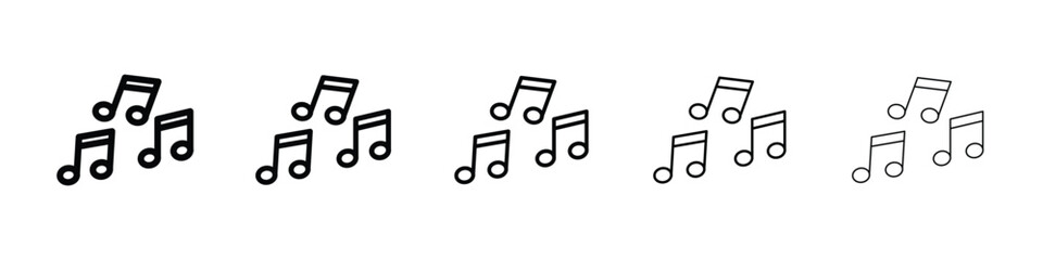 Music icons in black stroke designs on white background