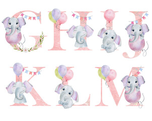 Watercolor baby letters.