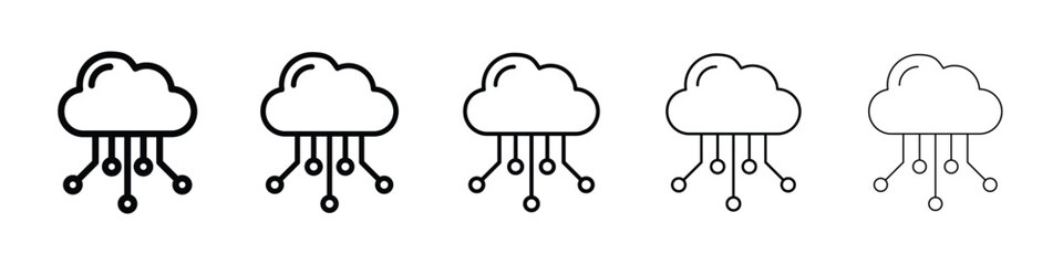 Network cloud icons in black stroke designs on white background
