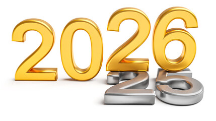 New year 2026 holiday concept. Number 2026 near old isolated on white