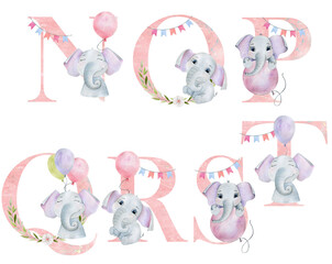 Watercolor baby letters.