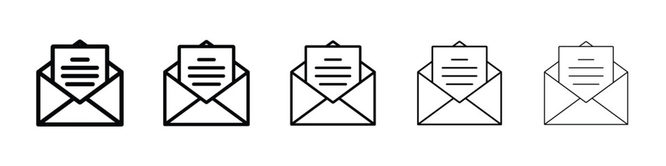 Open envelope icons in black stroke designs on white background
