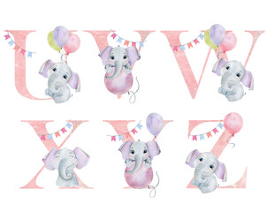 Watercolor baby letters.