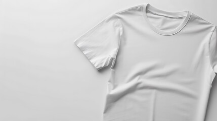 Blank white t-shirt laid flat on a plain background.