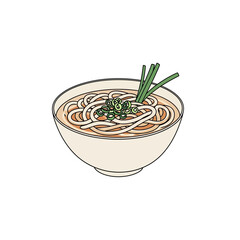 Simple Noodles in Broth with Greens - Illustration