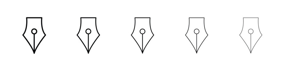 Pen nib icons in black stroke designs on white background