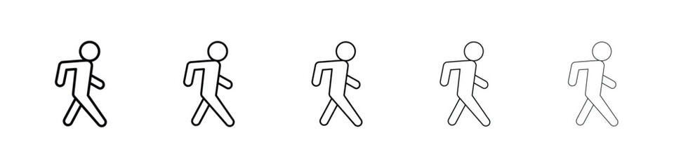 Person walking icons in black stroke designs on white background