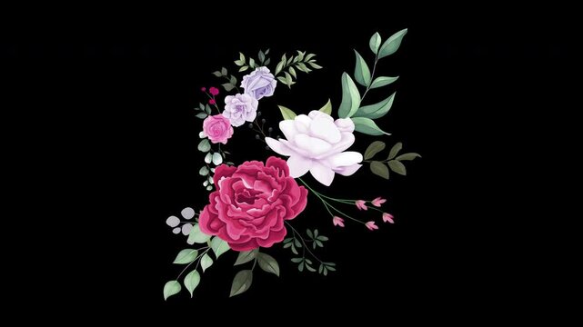 This flower name is Rose. It is beautiful flower in dark background.Beautiful watercolor card with roses flower and berries. Wedding wreath.