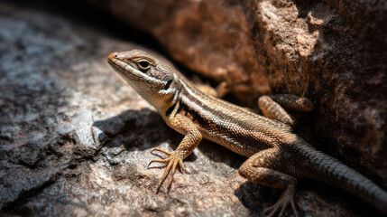 Fototapeta premium Lizard Sunbathing on a Warm Rock in Natural Outdoor Setting