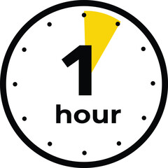 1 hour Analog Clock Icon on transparent background design. Vector Illustration