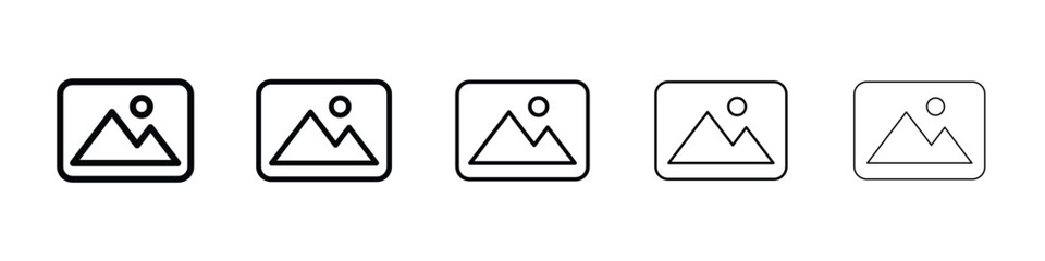Picture icons in black stroke designs on white background