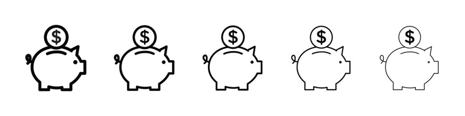 Piggy bank icons in black stroke designs on white background