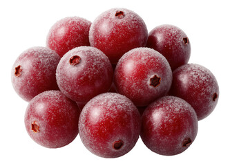 Obraz premium A cluster of frosted red cranberries with a smooth icy surface.