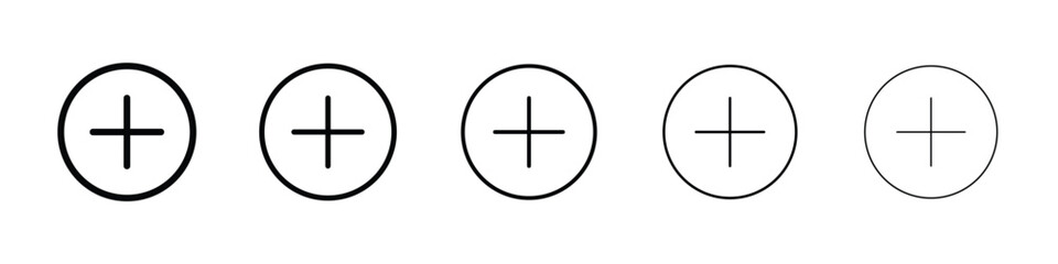 Plus icons in black stroke designs on white background