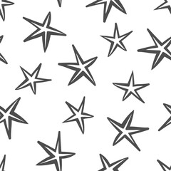 Seamless geometric black and white pattern. Abstract contours of stars. Vector illustration with brush for textiles, children's clothes, wrapping paper.