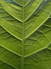 A close-up of a fresh green leaf showing the beautiful details of the leaf