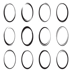 hand-drawn oval shapes collection eps10 vector illustration set of abstract ink brush strokes in grid layout