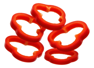 Sliced red bell pepper rings with smooth edges and vibrant color.