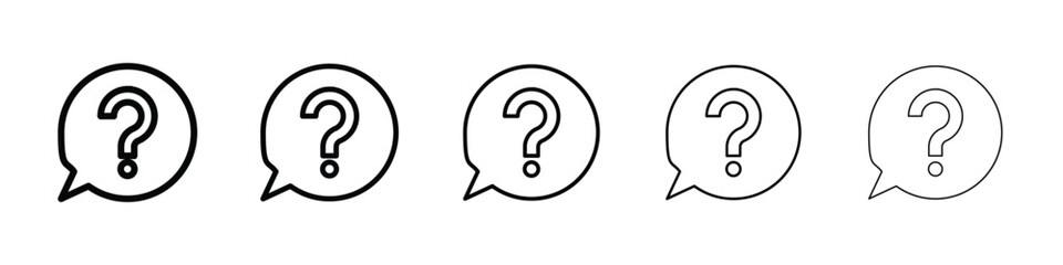 Question icons in black stroke designs on white background