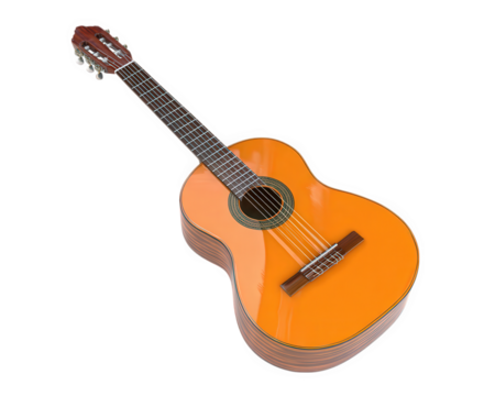 Classical guitar acoustic wooden string instrument isolated transparency background music six string traditional elegant design