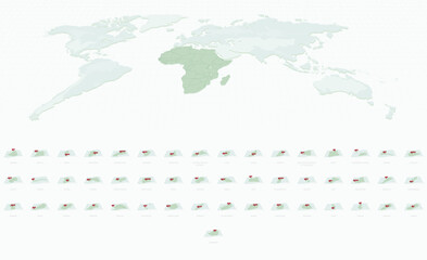 Obraz premium Curved Paper Style Maps of Africa with Capital Cities. Vector Collection of Africa Maps