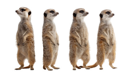 Four meerkats standing upright