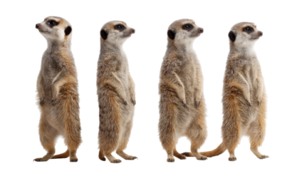 Four meerkats standing upright