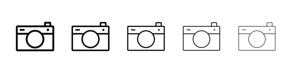 Retro camera icons in black stroke designs on white background