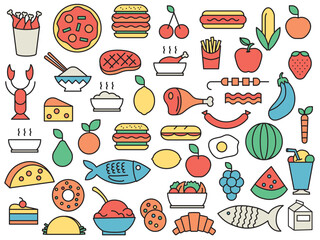 Food icons outline set.