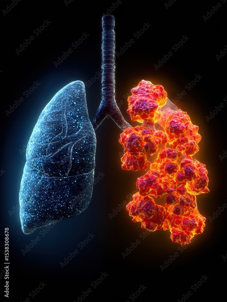 Poster Comparison of Healthy Lung Tissue and Cancerous Lung Tissue Highlighting Visual Differences and Implications for Health