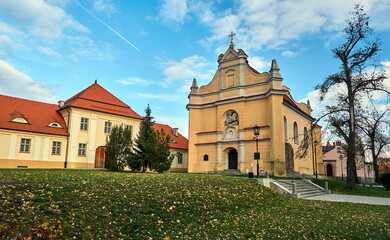 historic buildings and Baroque facade of the church  in Gniezno
