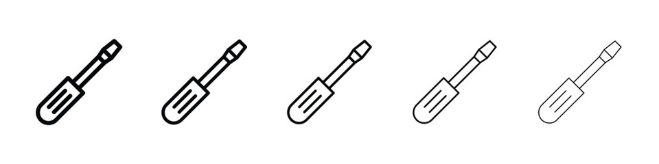 Screwdriver icons in black stroke designs on white background