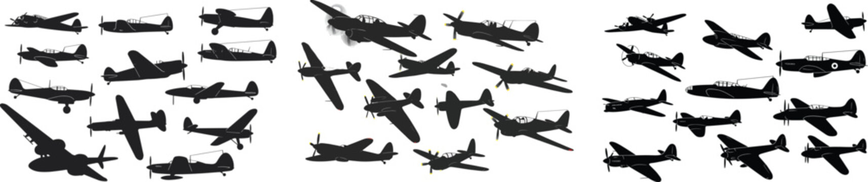 Silhouetted World War II Aircraft A Diverse Collection of Fighter Planes and Bombers from the Era of Global Conflict