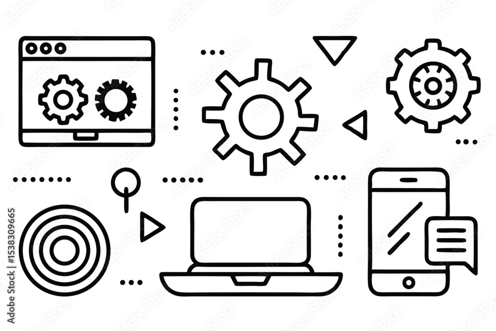 Poster vector illustration depicting technology and development concept represented by gears website smartp