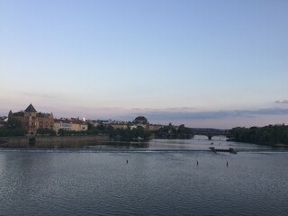 Naklejka premium view of the river and the city of Prague
