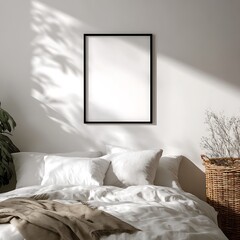 Frame Mockup. Living Room Poster on Wall. Interior Wall Art Mockup with Cozy Home Background. Modern Interior Design.