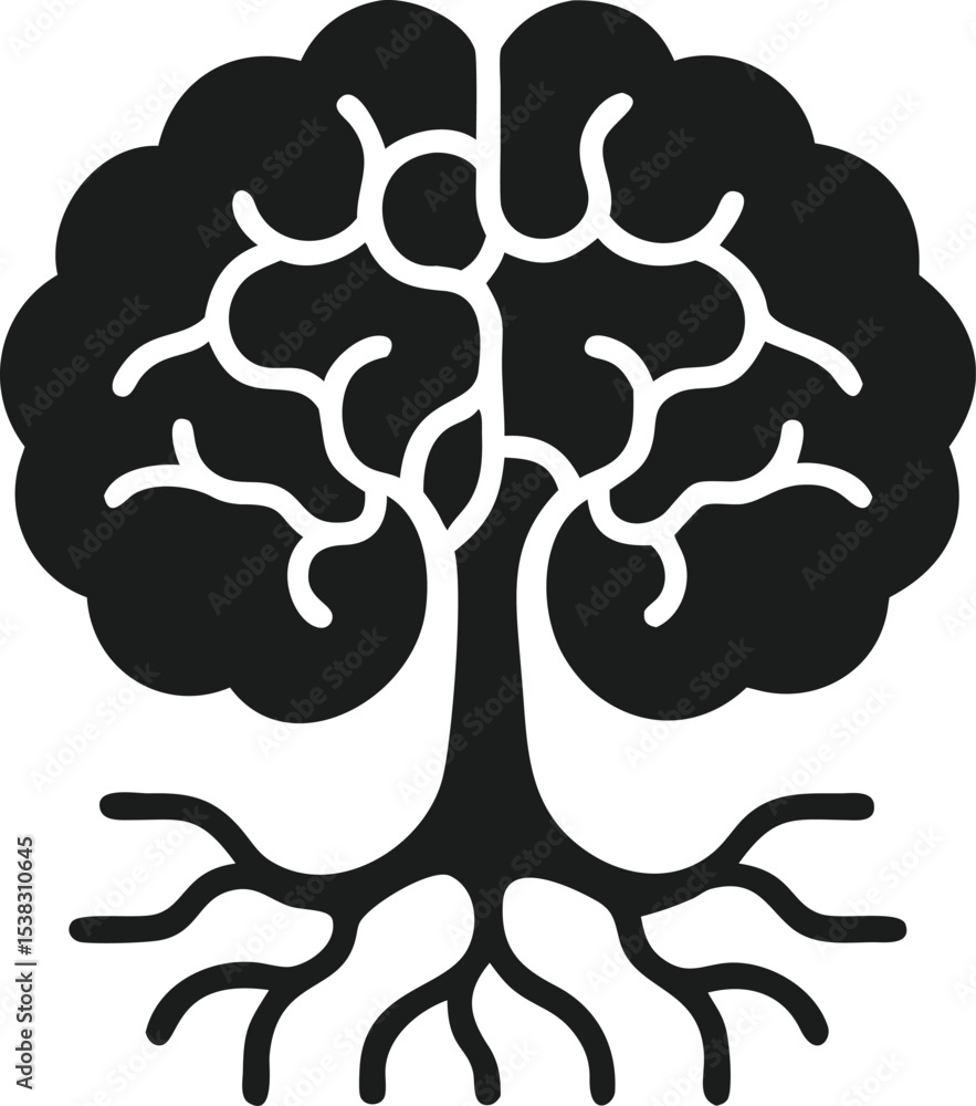 Aufkleber abstract tree of knowledge brain with neural network roots silhouette design