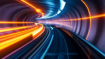 Vibrant motion blur of a futuristic tunnel with dynamic light trails showcasing speed and technology - Powered by Adobe