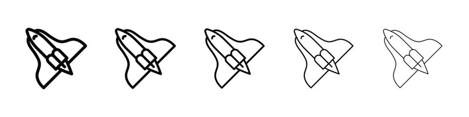 Space shuttle icons in black stroke designs on white background